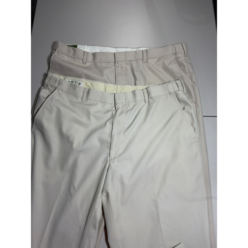 Lot of 2 Orvis Mens Khaki Pants Stone Flat Front Trousers 40x31 Style 280J01